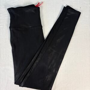 Spanx Faux Leather Leggings Women M Black High Rise Shimmer Skinny Pull On